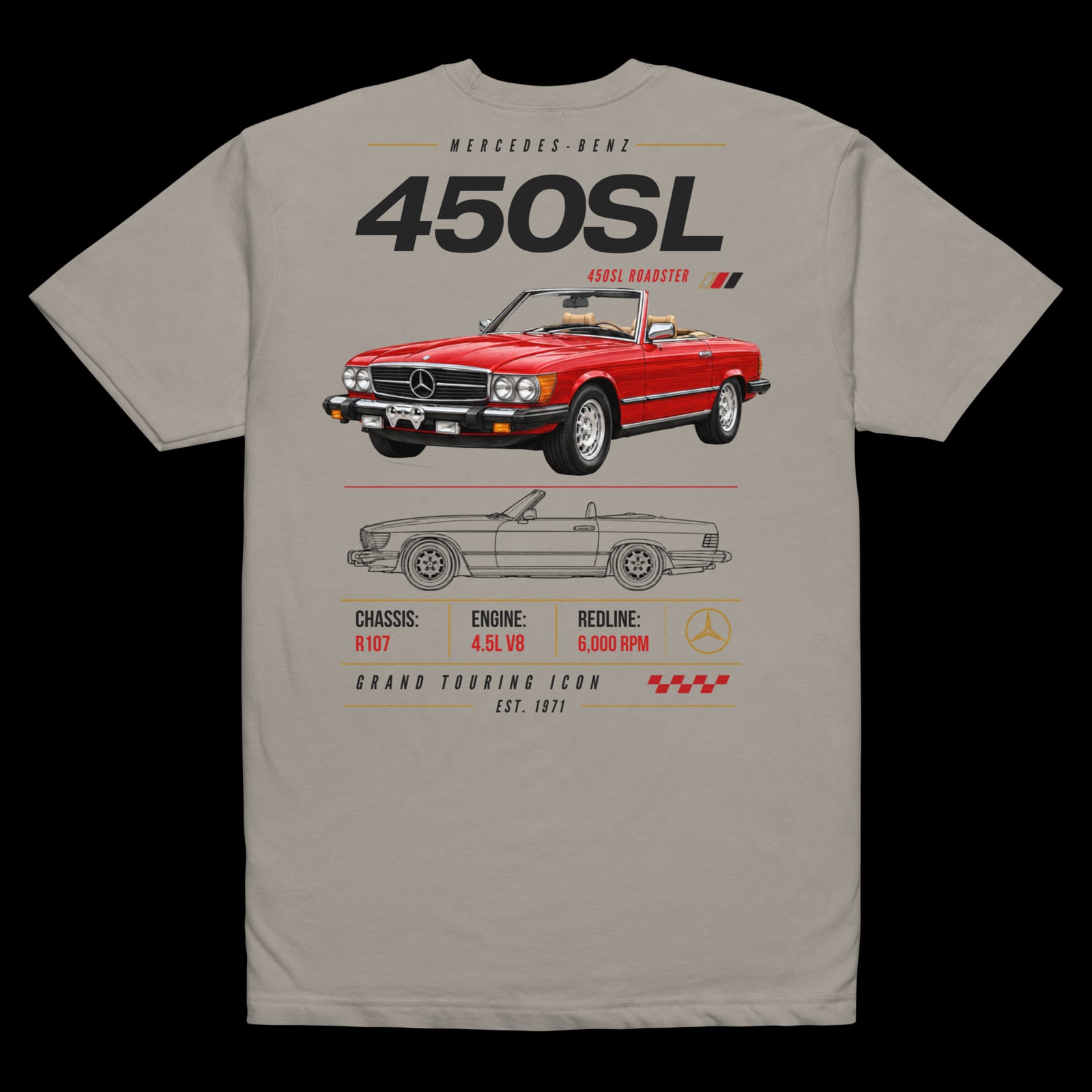 Gray Shirt with Mercedes 450 SL Design